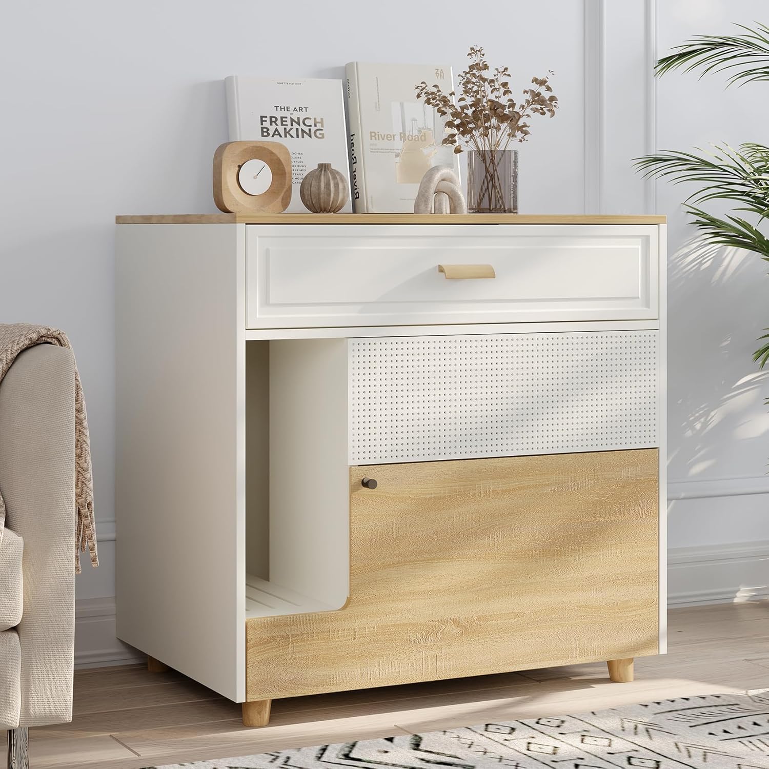 Cat Litter Box Enclosure with Drawer and Door for Indoor Use