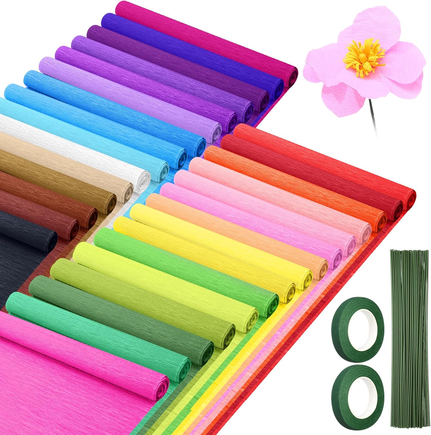 30 Pack Crepe Paper Rolls for DIY Flower Making and Decorations
