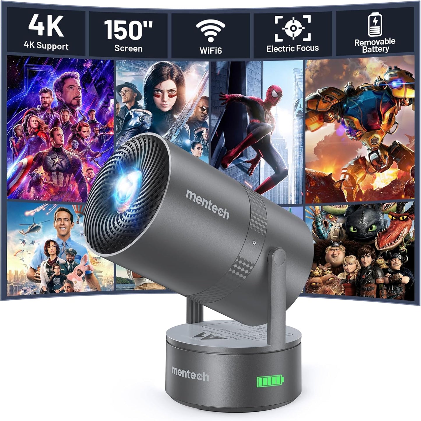 Portable Mini Projector: Built-in Battery, Wifi, Bluetooth