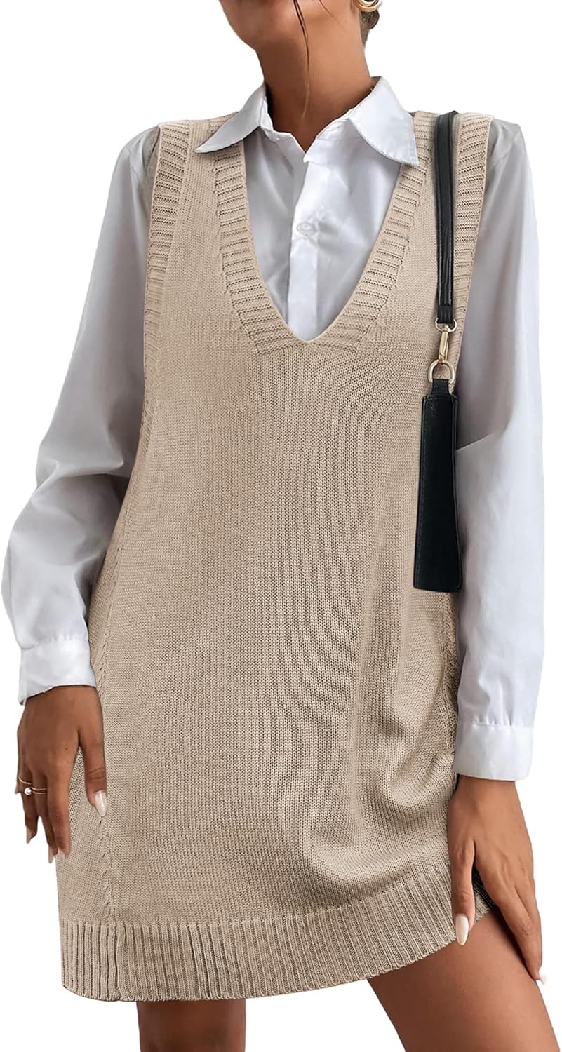 Oversized V Neck Sweater Vest for Women with Pockets