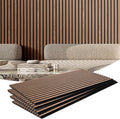 Wood Slat Acoustic Panels 4-Pack - Walnut MDF Wall Boards