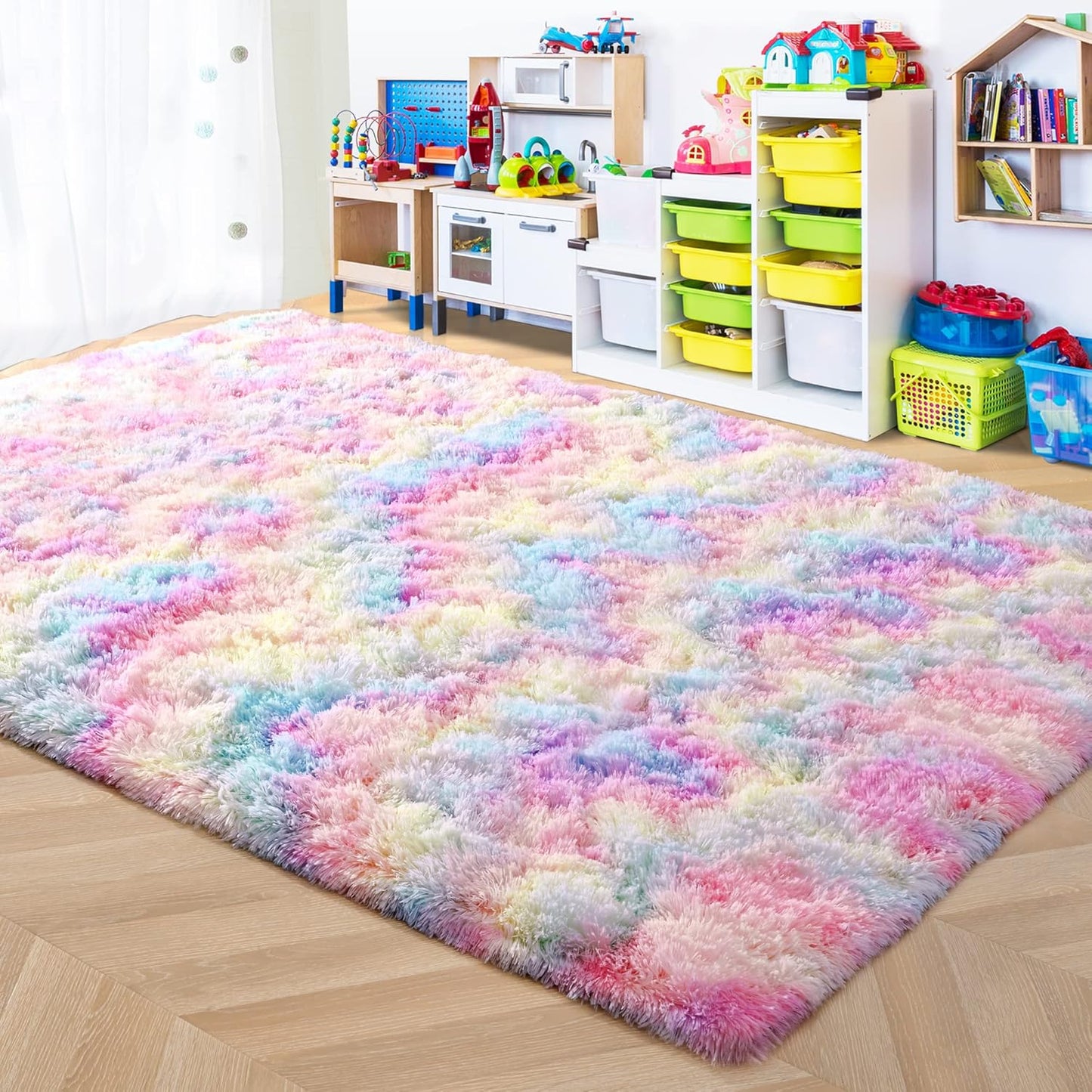 ISEAU Rainbow Rug for Living Bedroom - Ultra Soft Fluffy Carpet