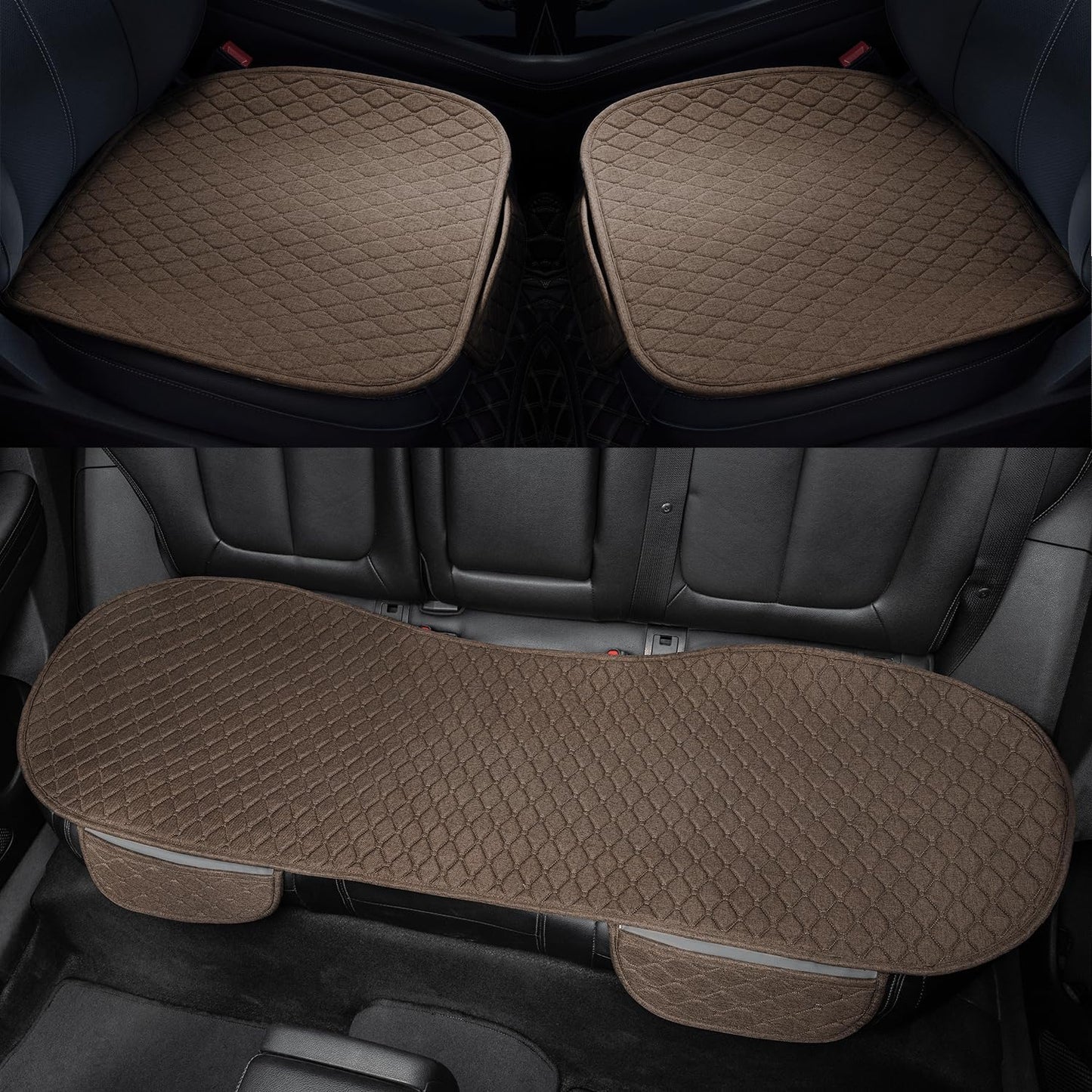 3 PCS Linen Car Seat Covers with Storage Pocket for SUVs