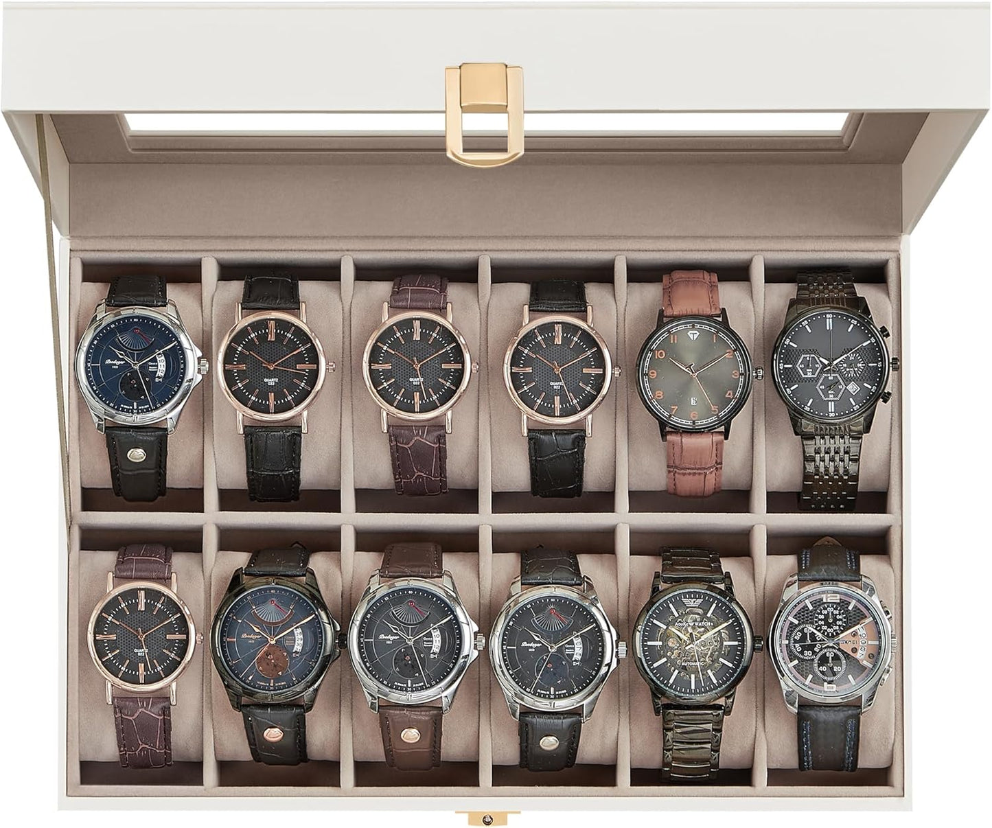 12-Slot Watch Box Organizer with Glass Lid for Watch Lovers