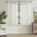 Floral Linen Blend Curtains 63 in Length Sage Green on White - Light