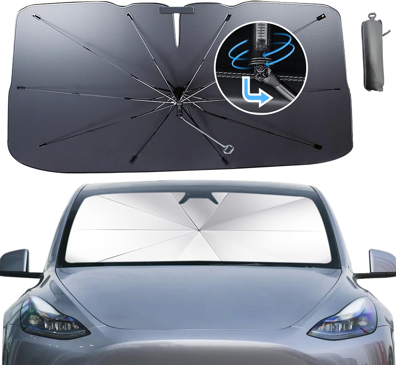 DEIHAALEN Titanium Silver Sunshade - 360 Rotatable Handle for Ultimate Sun Protection!