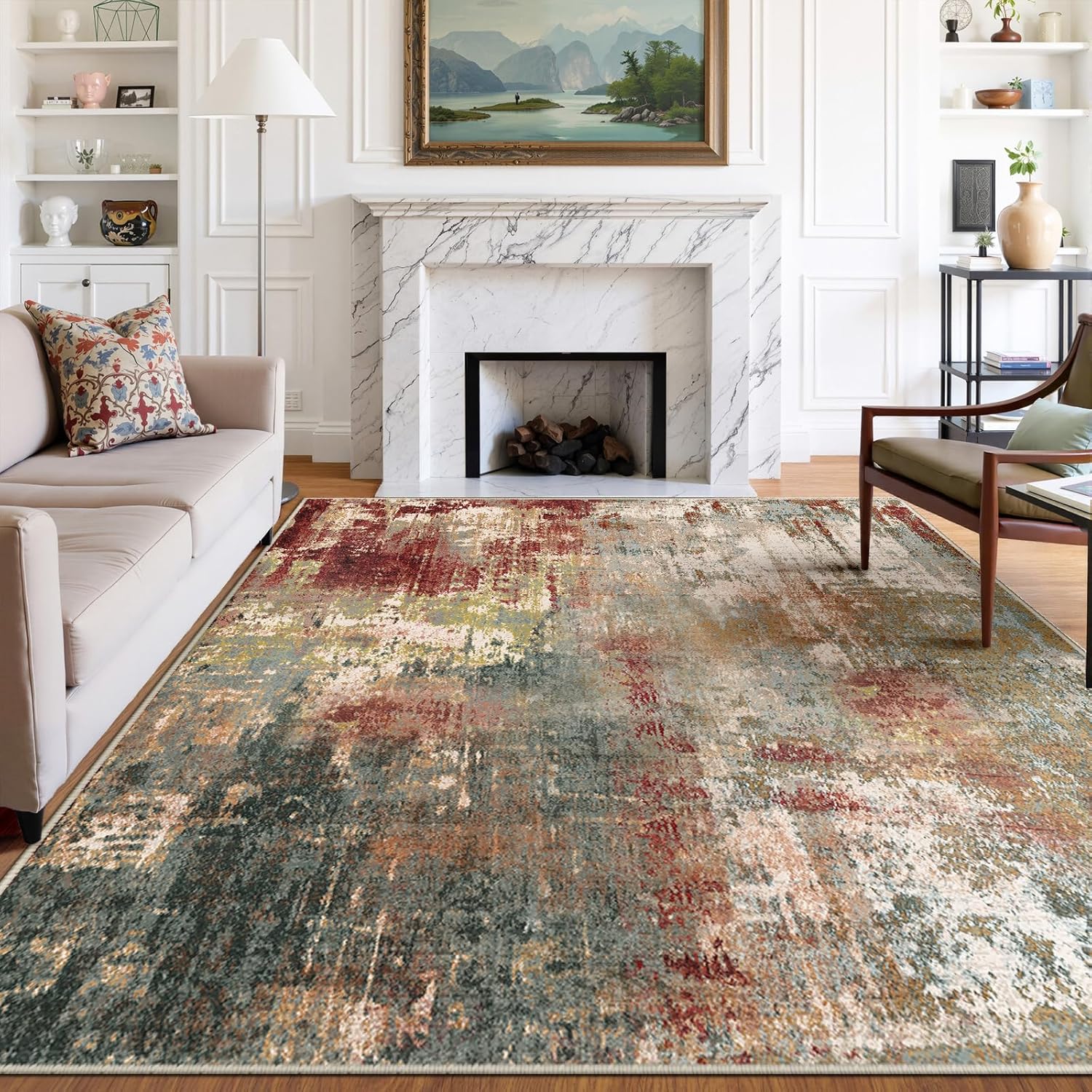 Washable Area Rugs 8ftx10ft Non-Slip Modern Abstract Soft