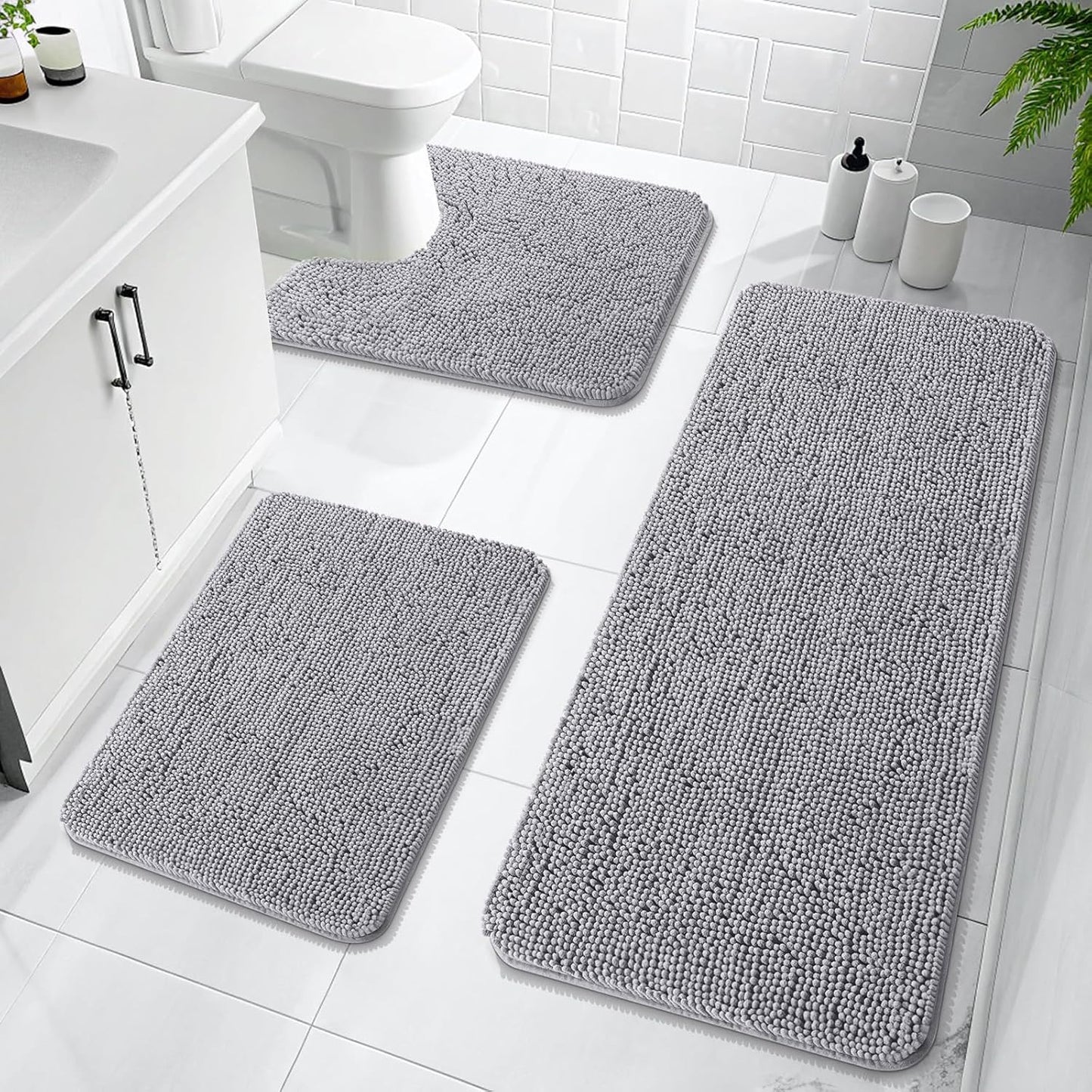 OLANLY Chenille Bath Mat Set - Soft, Absorbent, Quick Dry