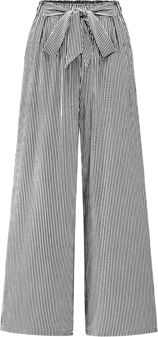 BTFBM Palazzo Pants for Women - Flowy Tie Knot Wide Leg Trousers