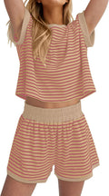 Stripe Knit Lounge Set Women 2-Piece - Casual Summer Shorts Set