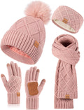 Womens Winter Hat Gloves Scarf Headband Set for Cozy Warmth