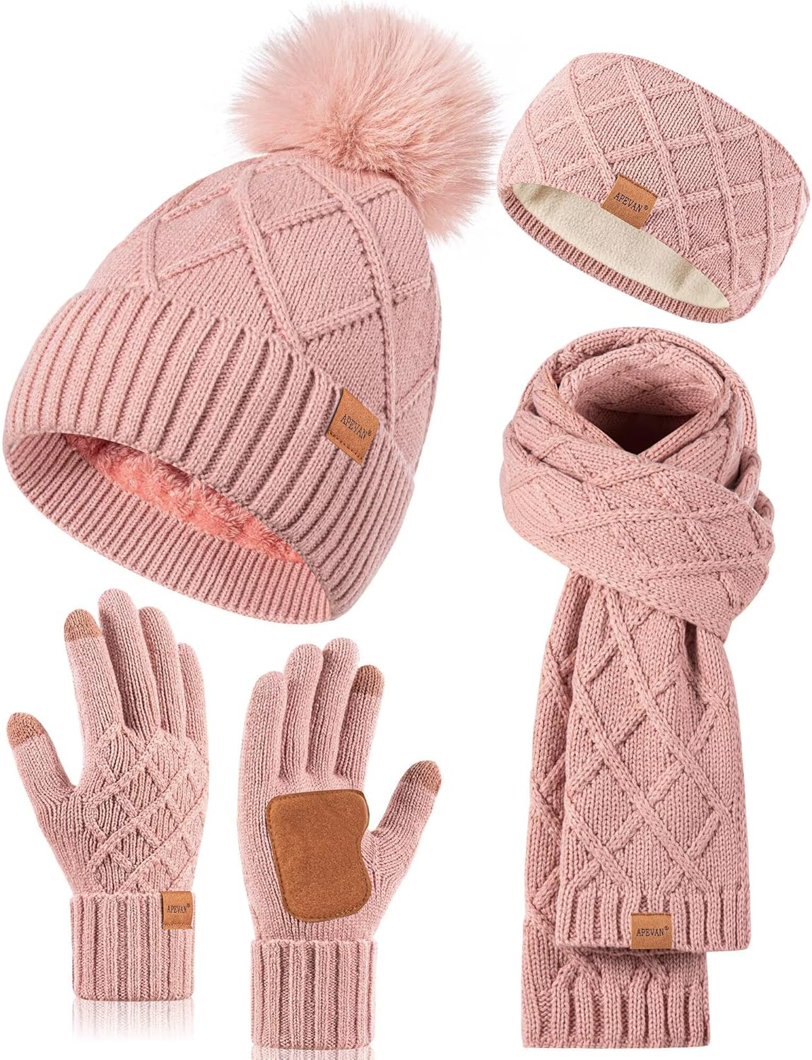 Womens Winter Hat Gloves Scarf Headband Set for Cozy Warmth