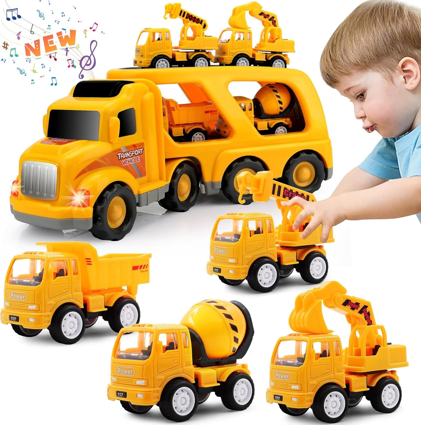 5 in 1 Construction Truck Toys for Toddlers by Nicmore