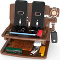 Wood Phone Docking Station Nightstand Organizer for Men - Dark Walnut