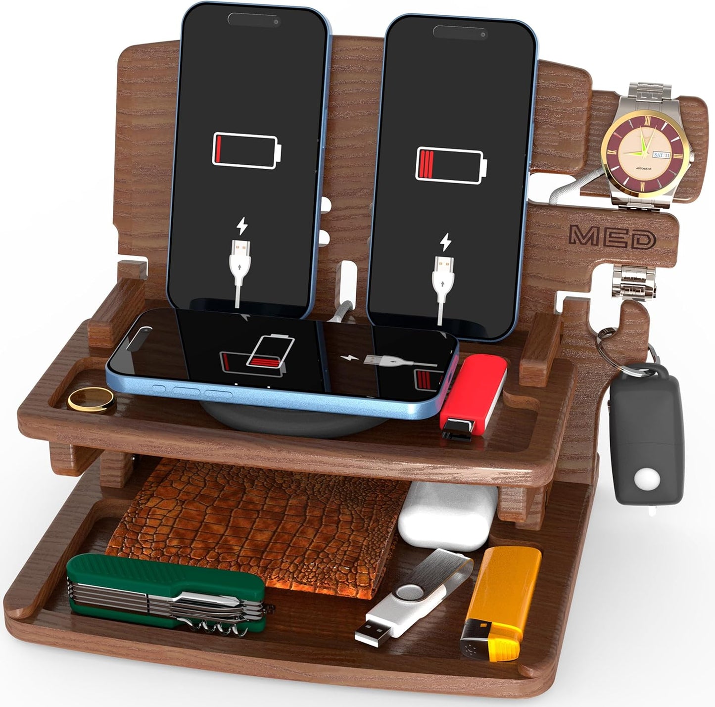 Wood Phone Docking Station Organizer for Men - Elegant Design