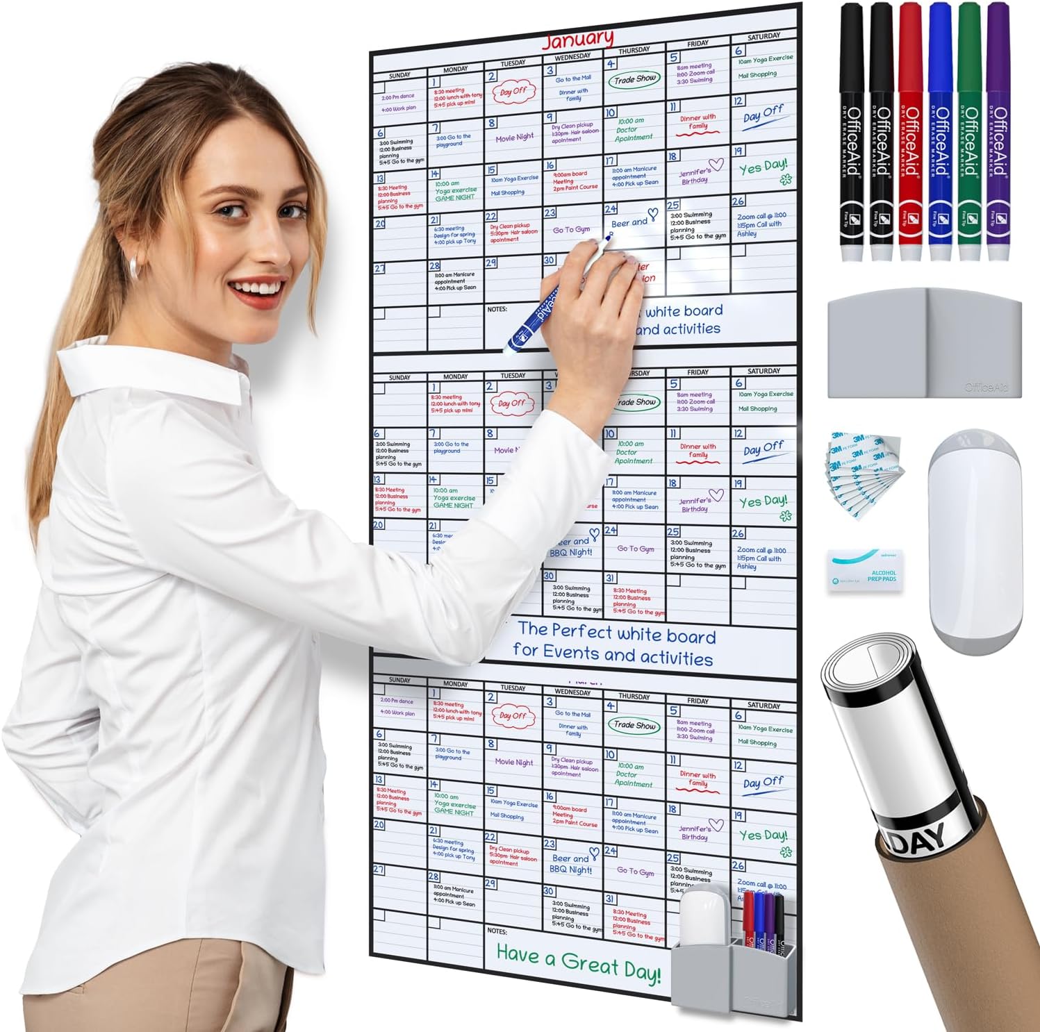 3 Month Dry Erase Calendar for Wall - Perfect for Home & Office