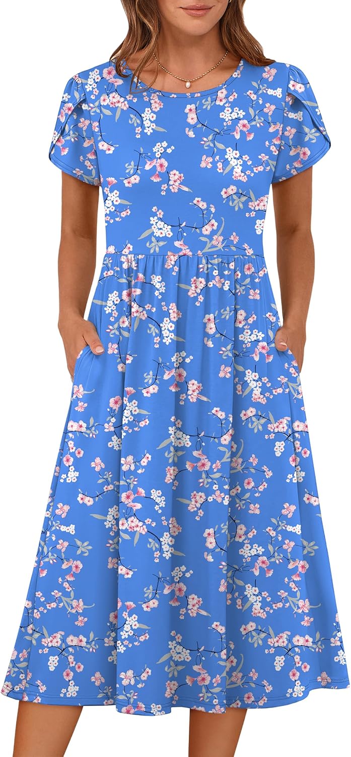 ANRABESS Women's Summer Floral A-Line Midi Dress with Pockets