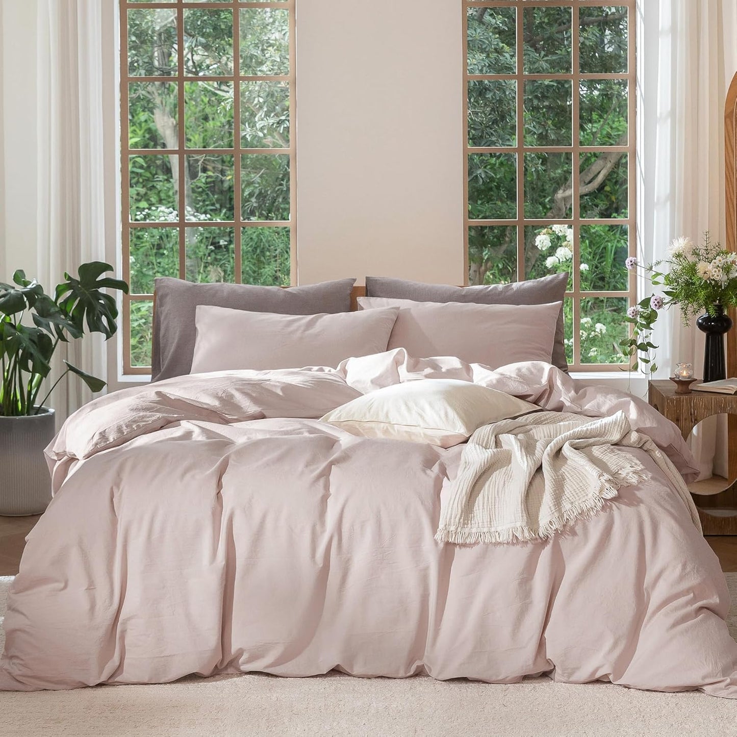 MooMee Bedding Duvet Cover Set in Heathered Greyish Pink Twin