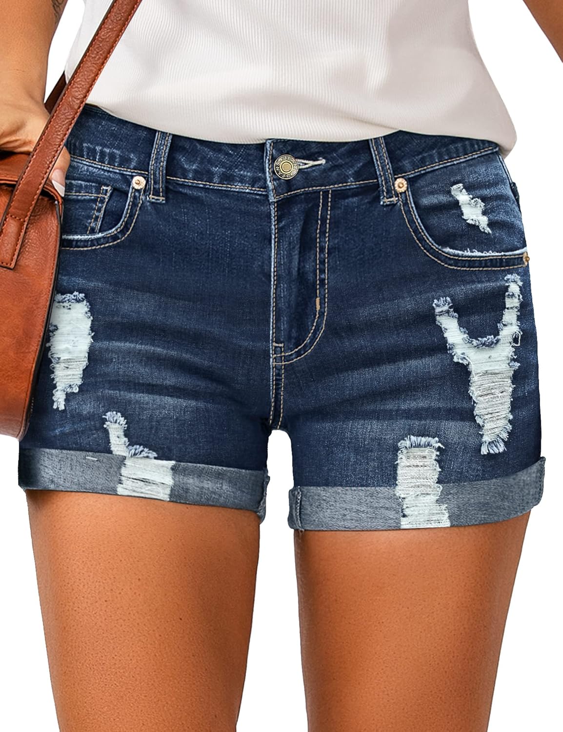 High Waisted Distressed Denim Shorts for Women by LookbookStore