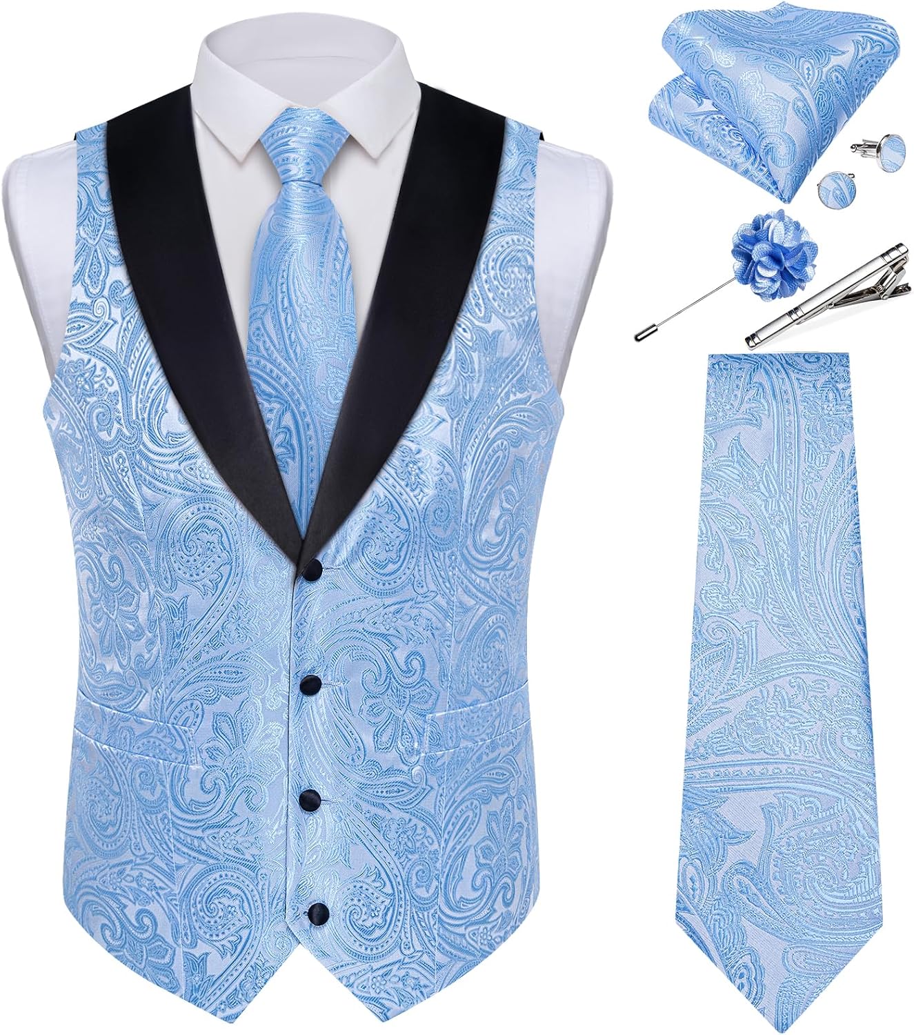DiBanGu Mens Paisley Suit Vest Set for Weddings and Parties