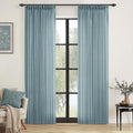 Pinch Pleated Stone Blue Linen Curtains 96 in 2 Panels - Semi Sheer
