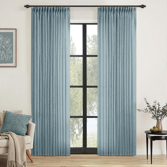 MIULEE Pinch Pleated Stone Blue Linen Curtains for Elegant Decor