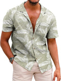 Mens Hawaiian Linen Blend Shirt Short Sleeve Button-Down - Casual