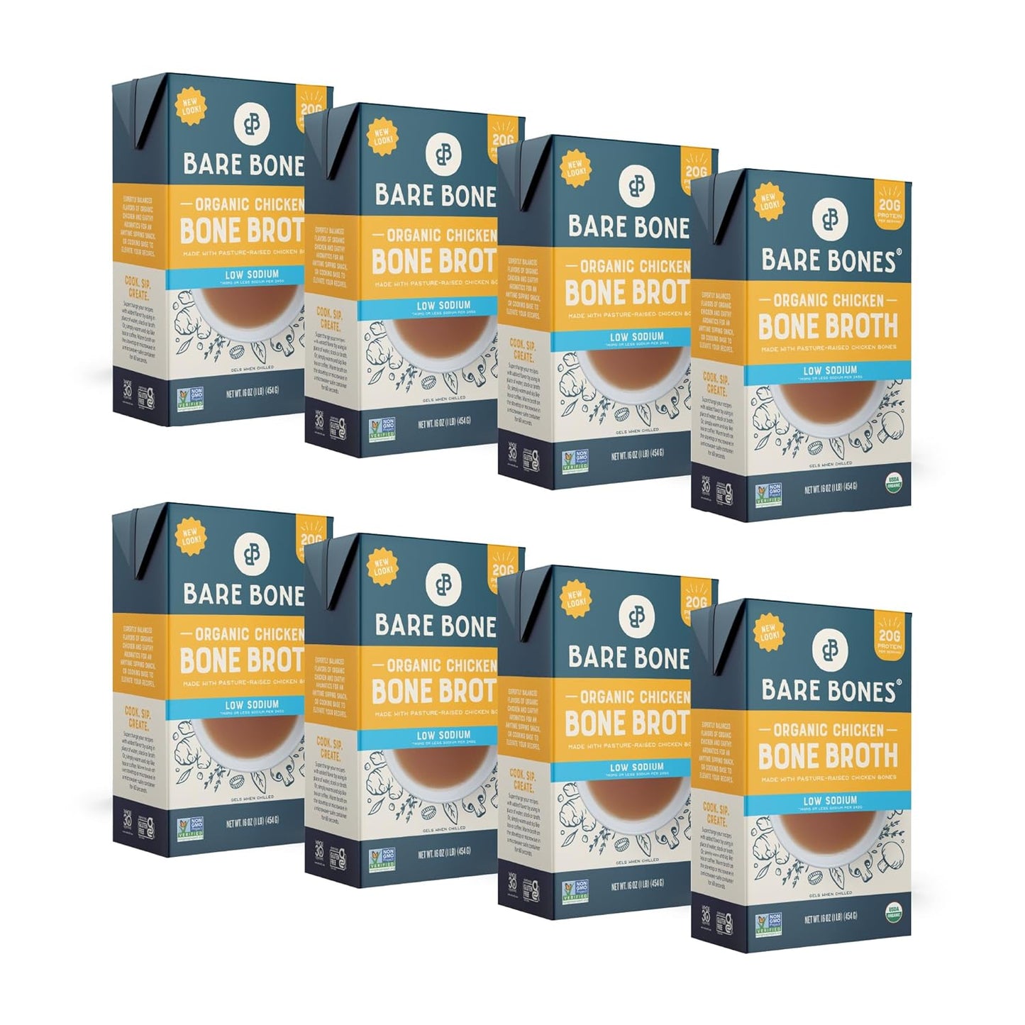 Bare Bones Low Sodium Organic Chicken Bone Broth for Cooking