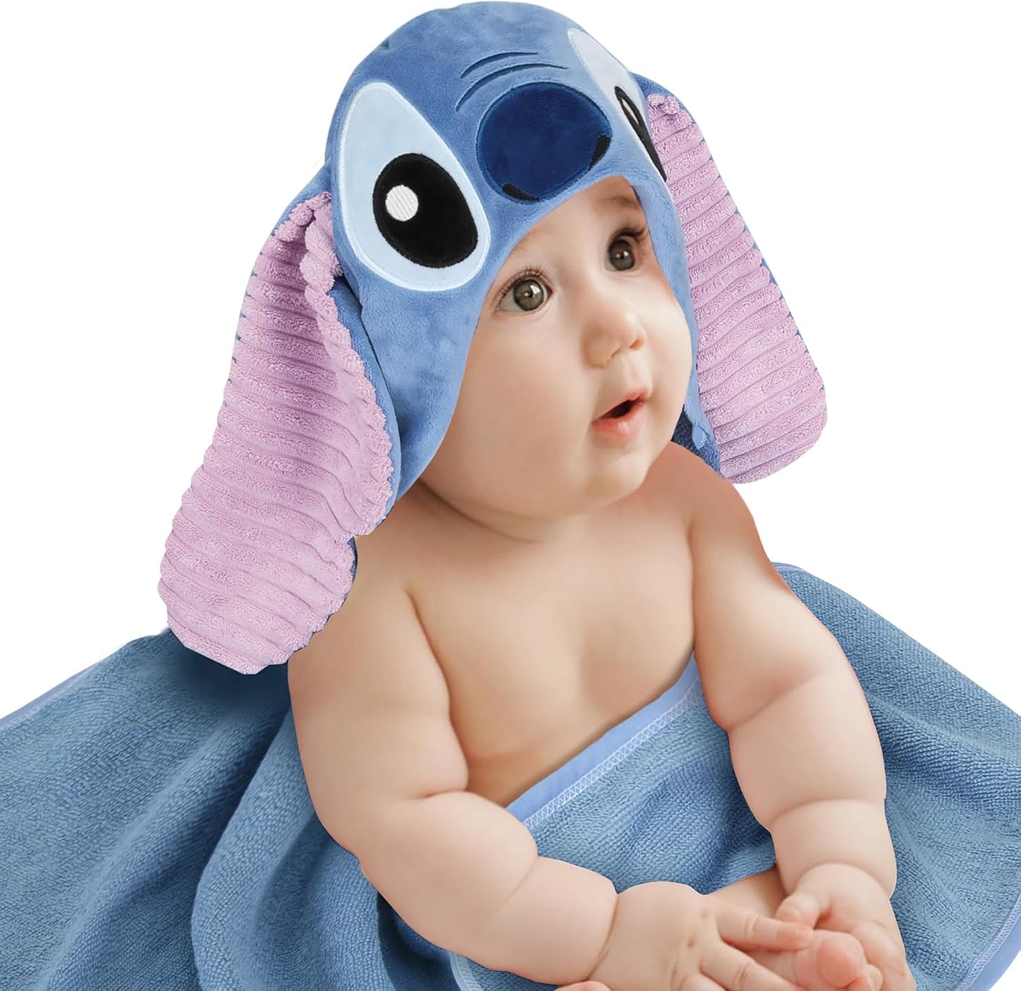 Disney Stitch Luxury Blue Cotton Terry Hooded Baby Bath Towel