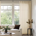 Beige Extra Wide Pinch Pleat Linen Curtains 84 in - Memory Shape