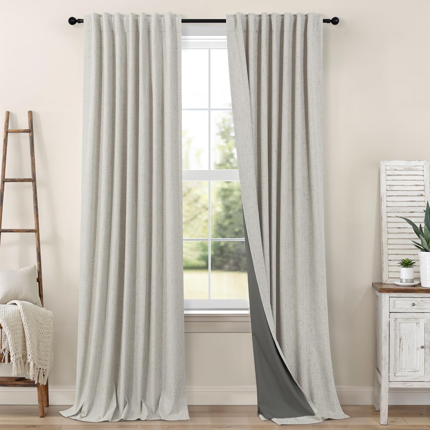 Black Out Linen Curtains 108 Inches Long for Total Blackout