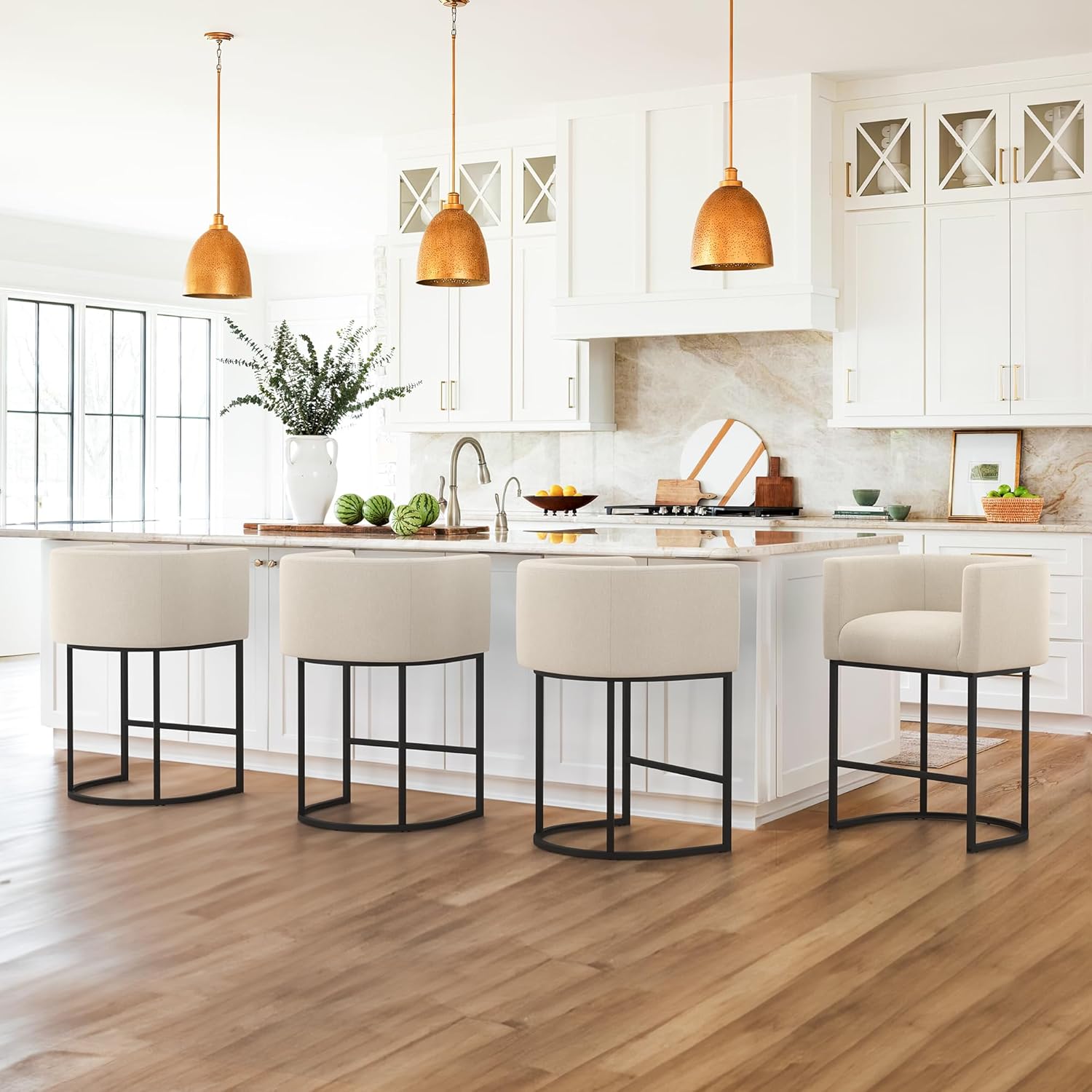 Modern Barrel Counter Height Bar Stools Set of 4 for Kitchen