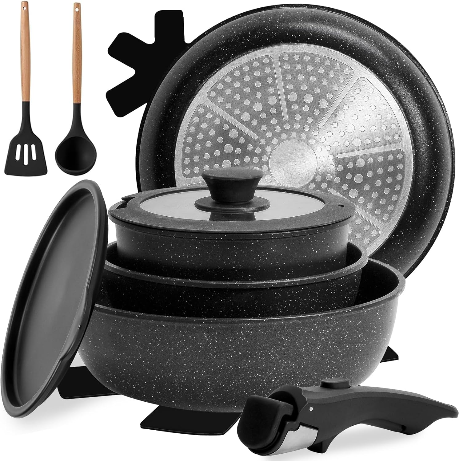 Numola Non Stick Pots and Pan Set with Detachable Handles