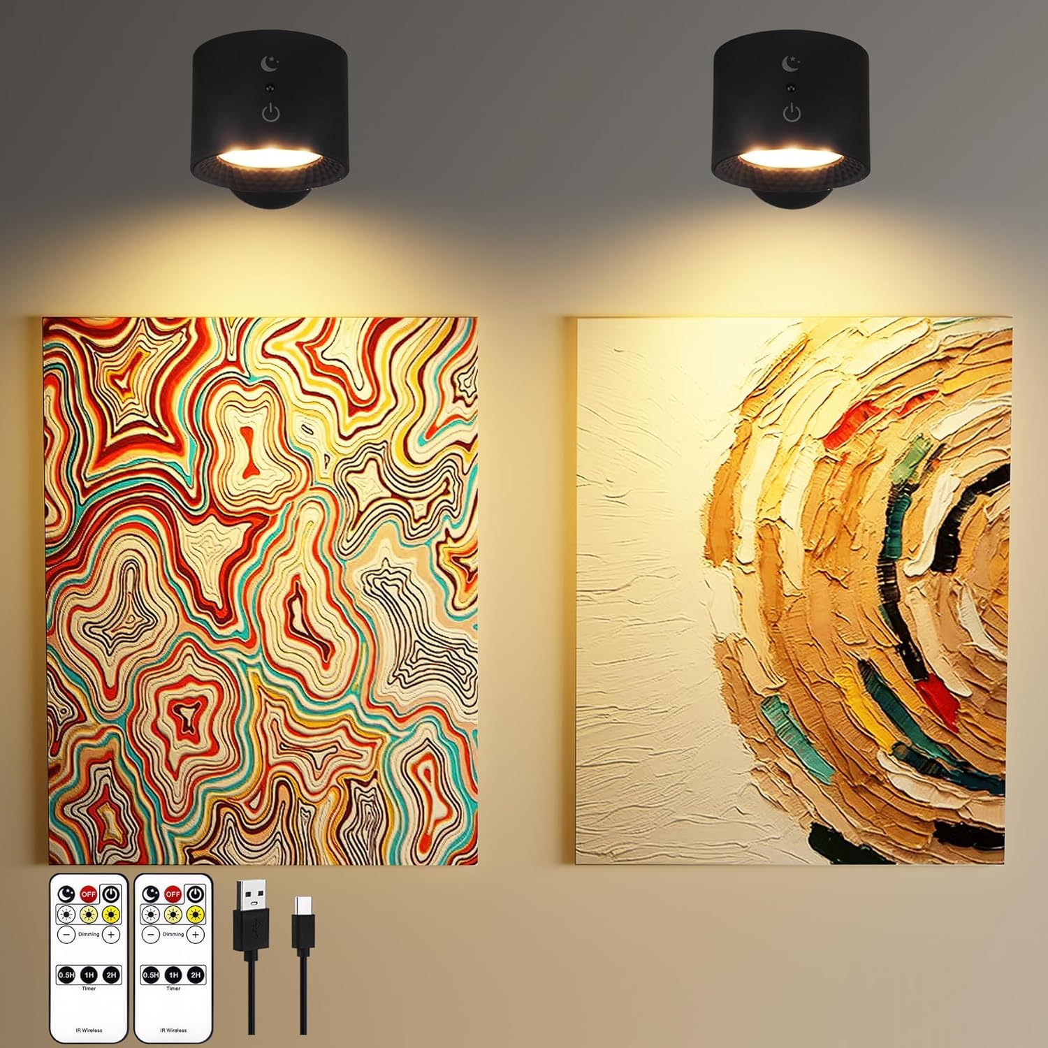 2-Pack Battery Operated Wall Picture Light for Art Display