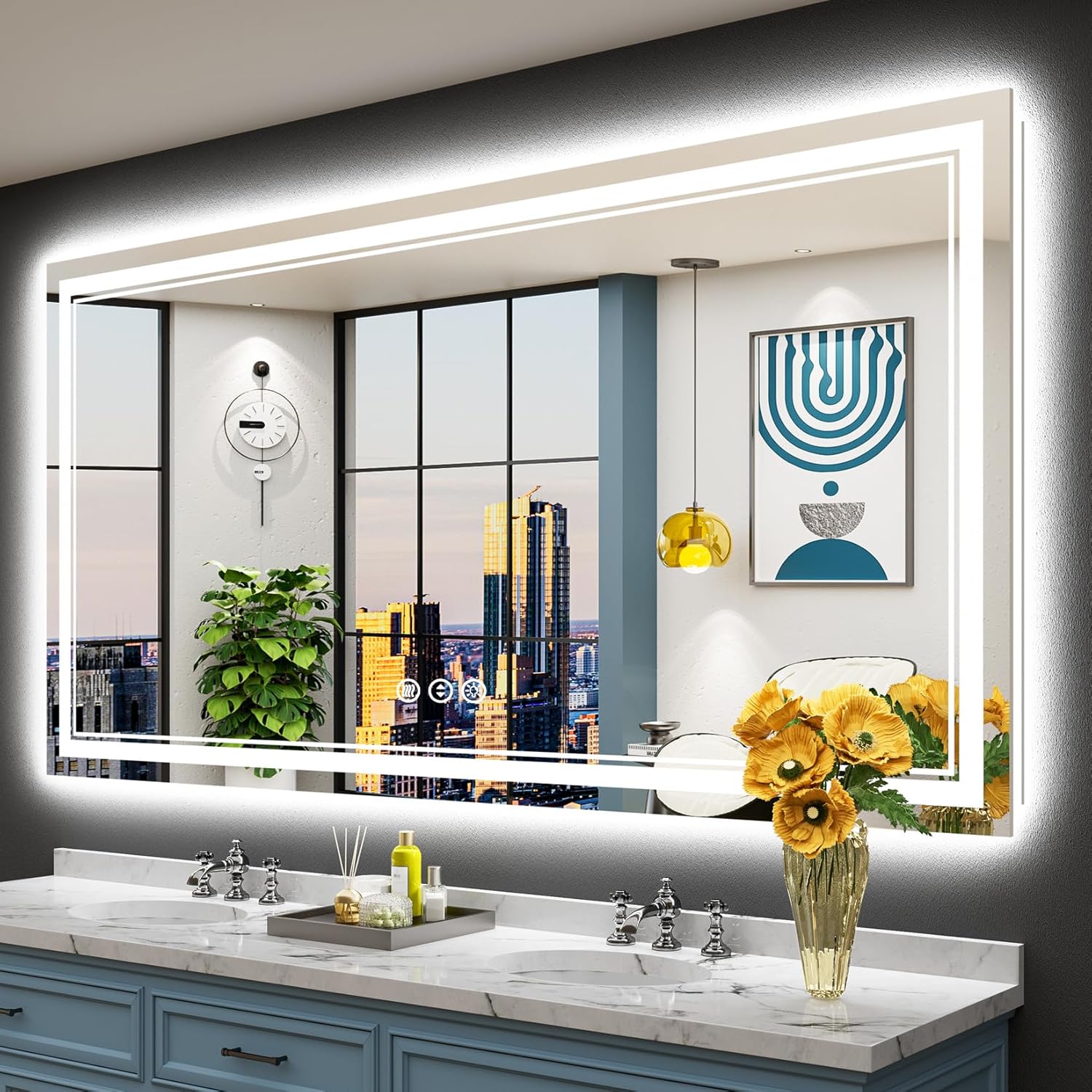 72x40 LED Bathroom Mirror with Lights, Anti-Fog and Dimmable