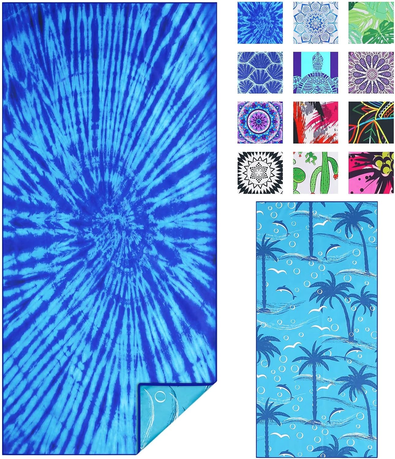Quick Dry Sand-Free XL Beach Towel - Blue Tie Dye