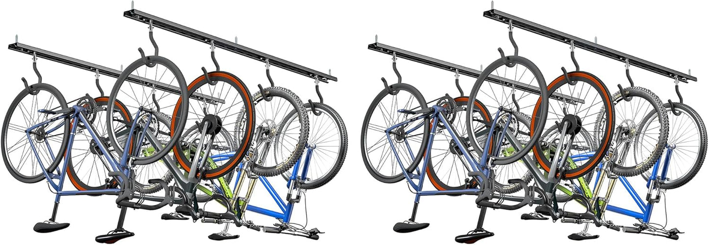 Ceiling Bike Storage Rack for Garage - Adjustable Hooks for 16 Bikes
