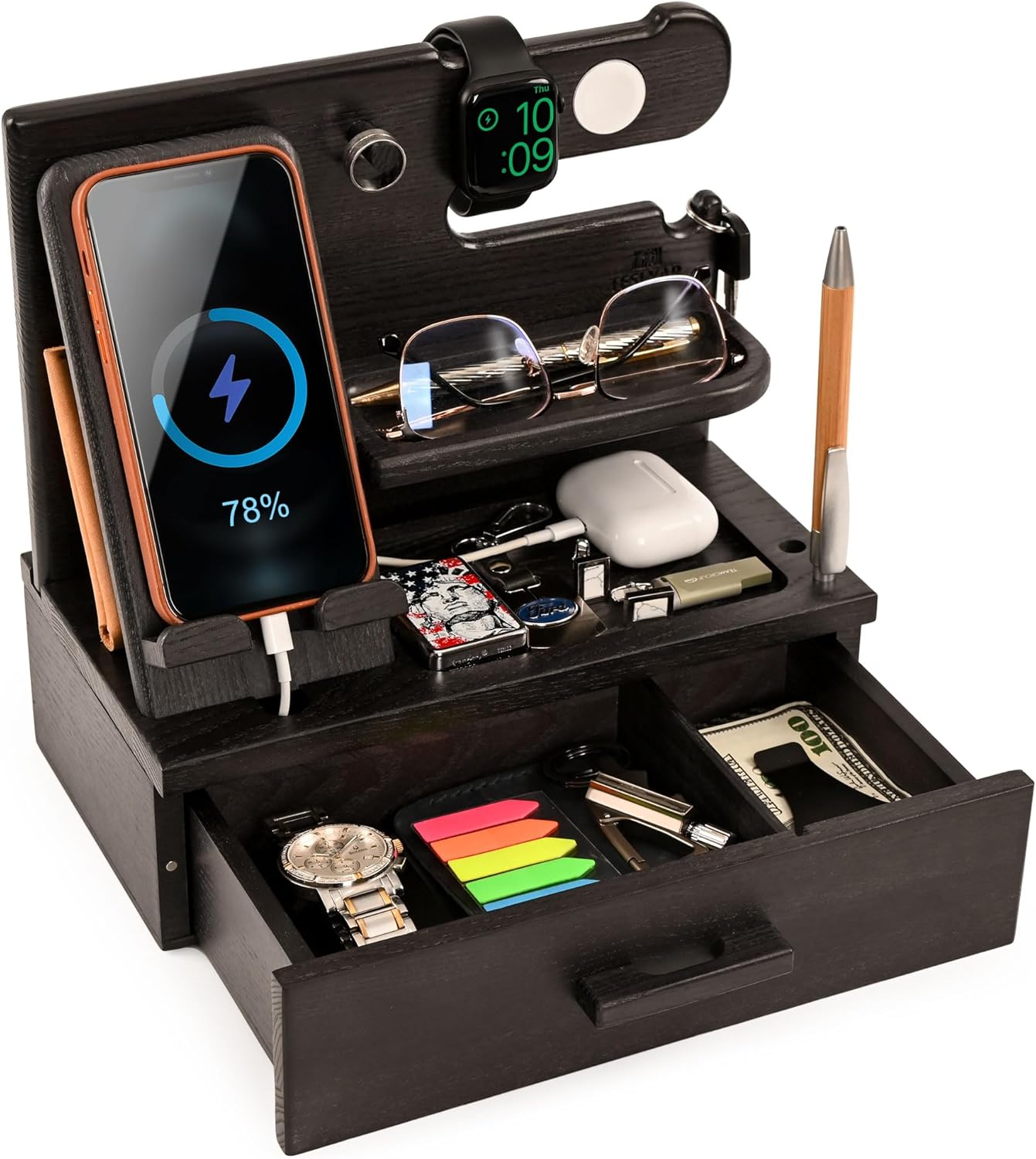 TESLYAR Wood Phone Docking Station - Multifunctional Organizer