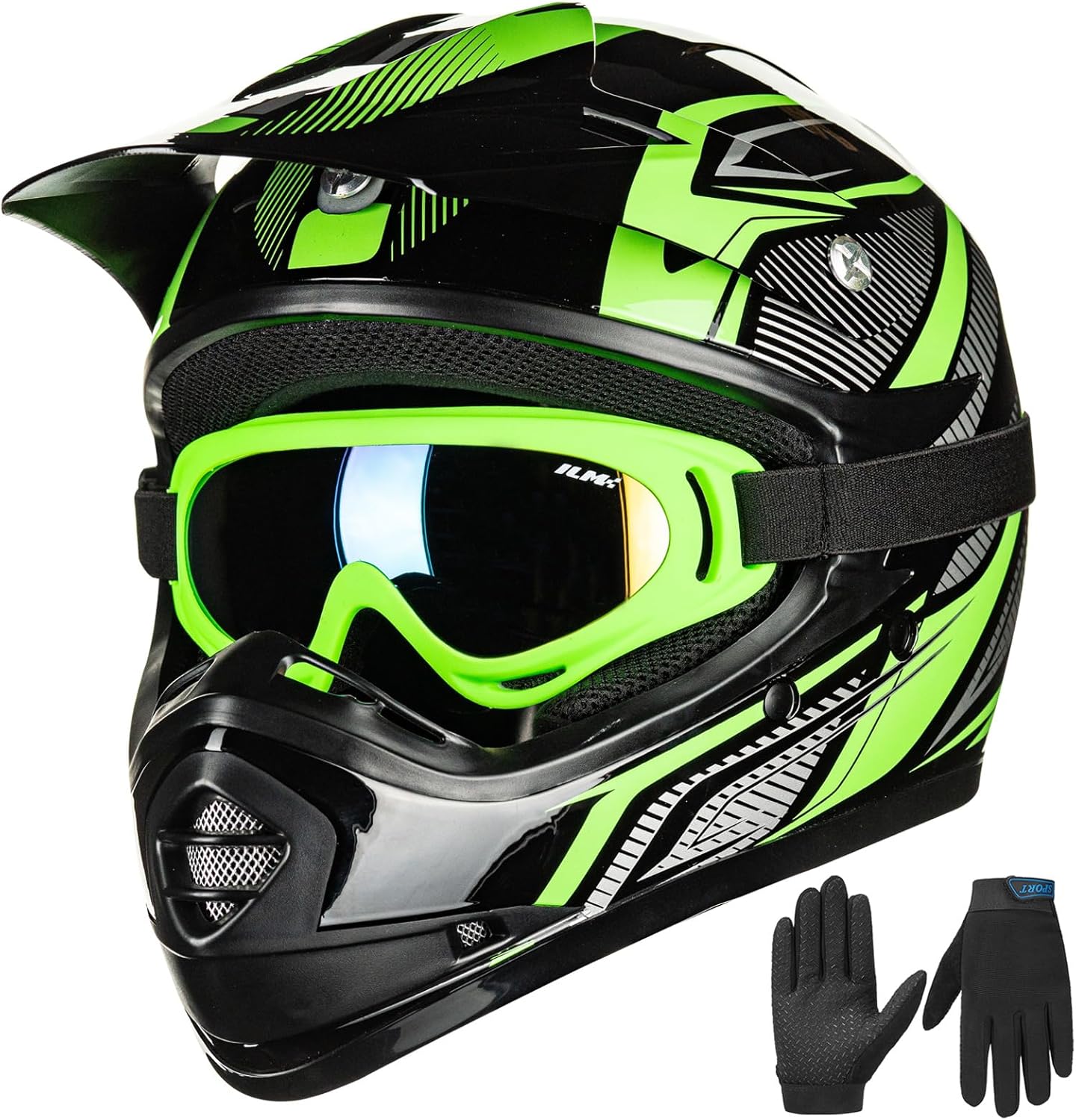 ILM Youth Kids ATV Motocross Helmet with Goggles and Gloves
