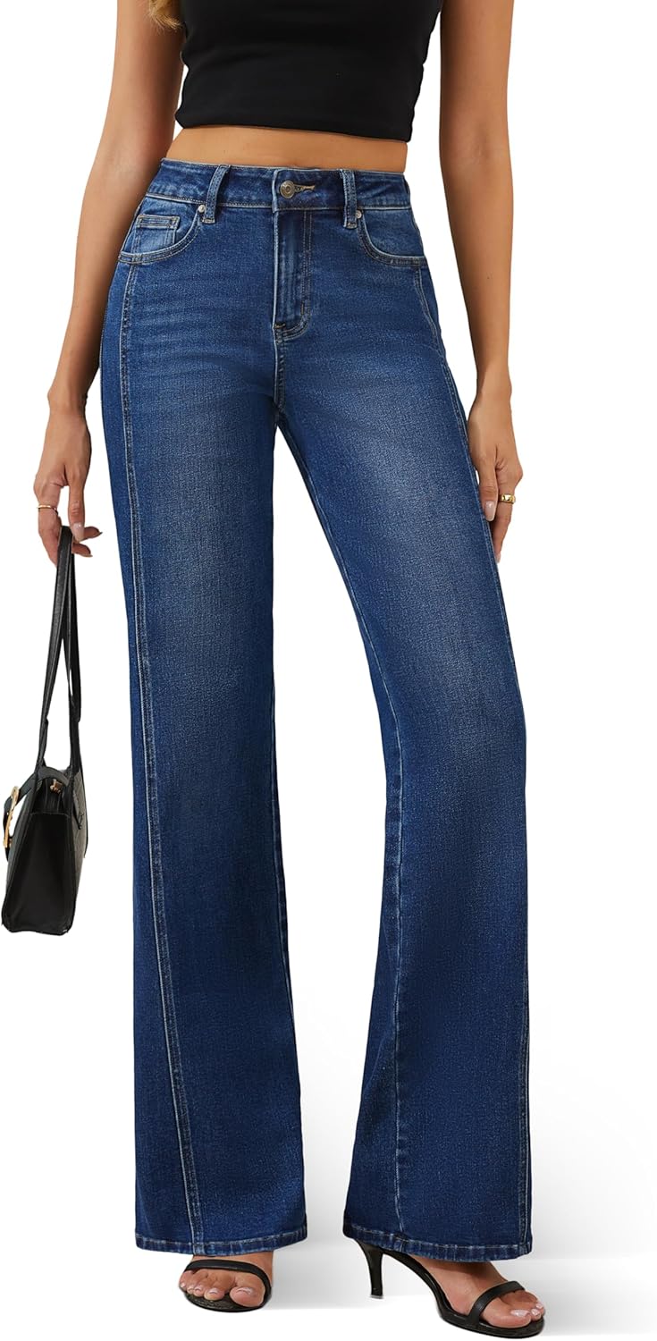 FLYING BANANA Women's High Waisted Wide Leg Jeans with Slit