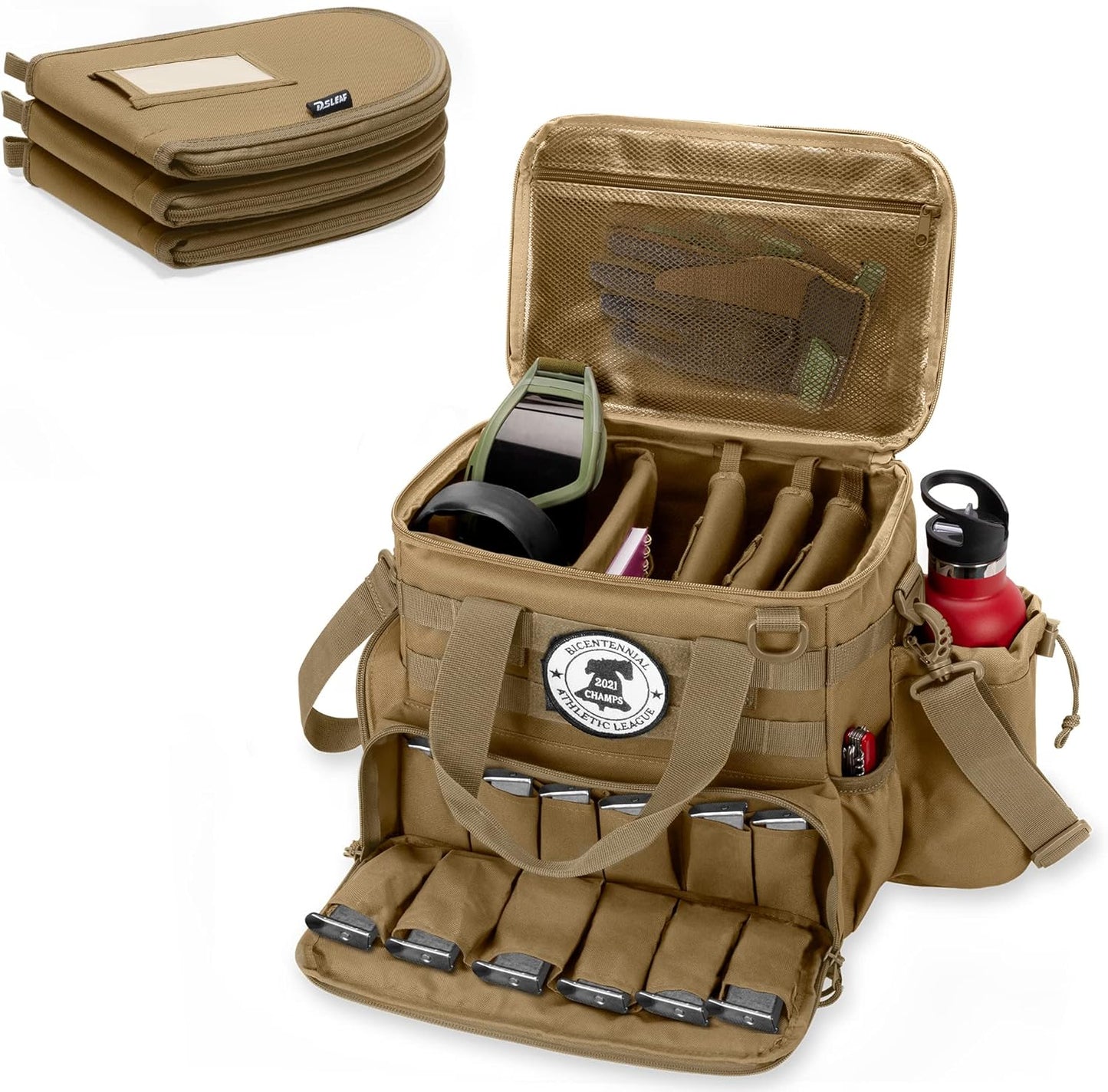 DSLEAF Tactical Gun Range Bag with Pistol Cases and Slots