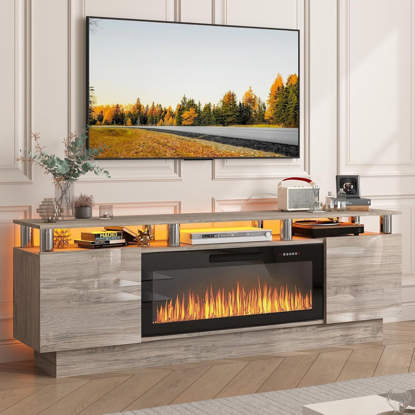 70 LED Fireplace TV Stand - Modern Storage Solution