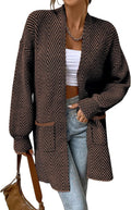 Sidefeel Womens Open Front Striped Chevron Cardigan - Cozy Fall Knit