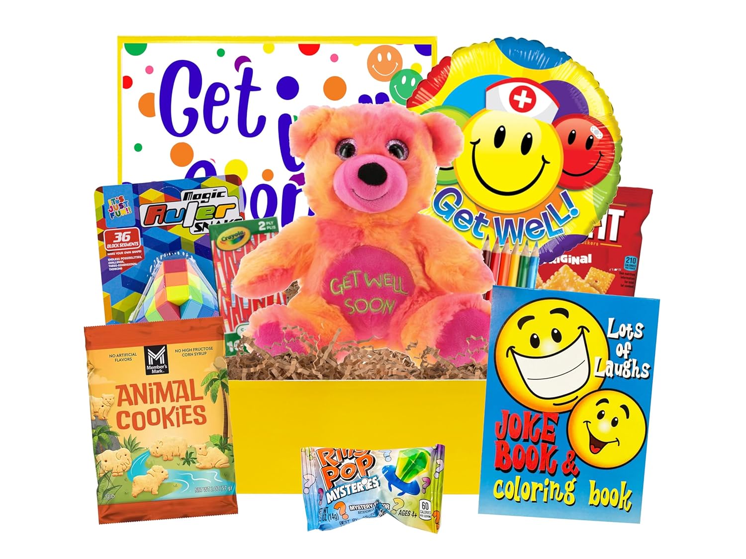 Kids Get Well Gift Basket with Plush Bear and Fun Activities