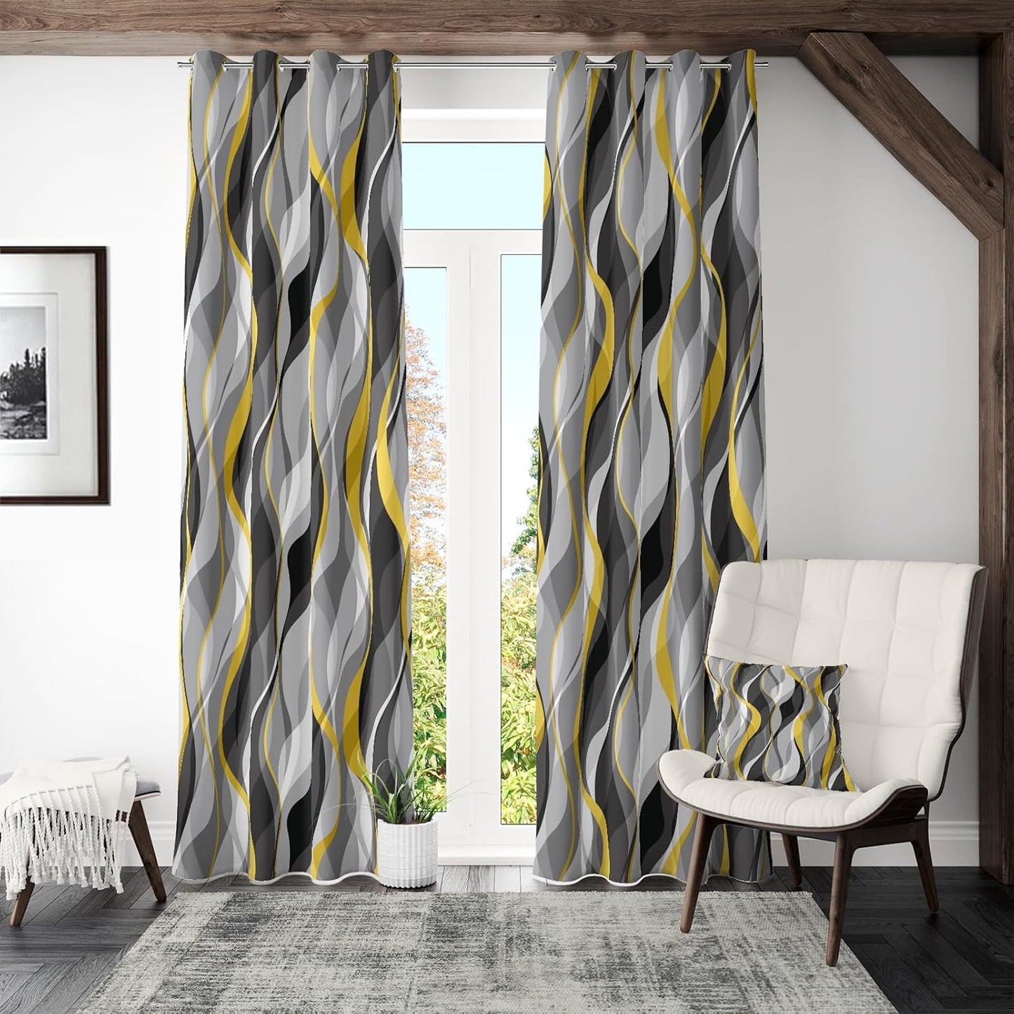 Modern Striped Yellow and Grey Curtains for Living Room Decor