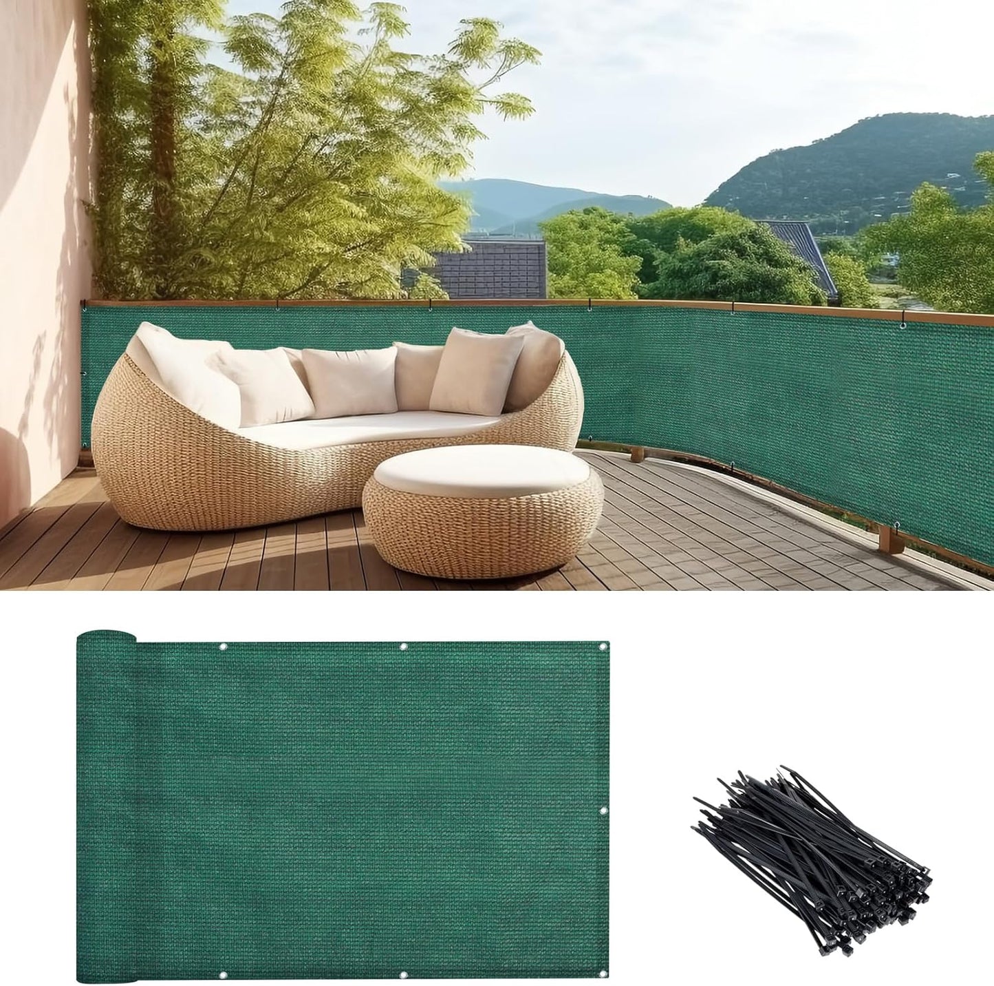 LOVE STORY Dark Green Balcony Privacy Screen - UV Protection, Weather-Resistant Shield!