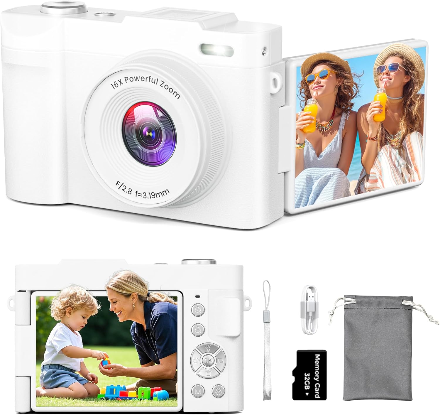 4K Digital Camera for Photography with 16X Zoom and Flip Screen