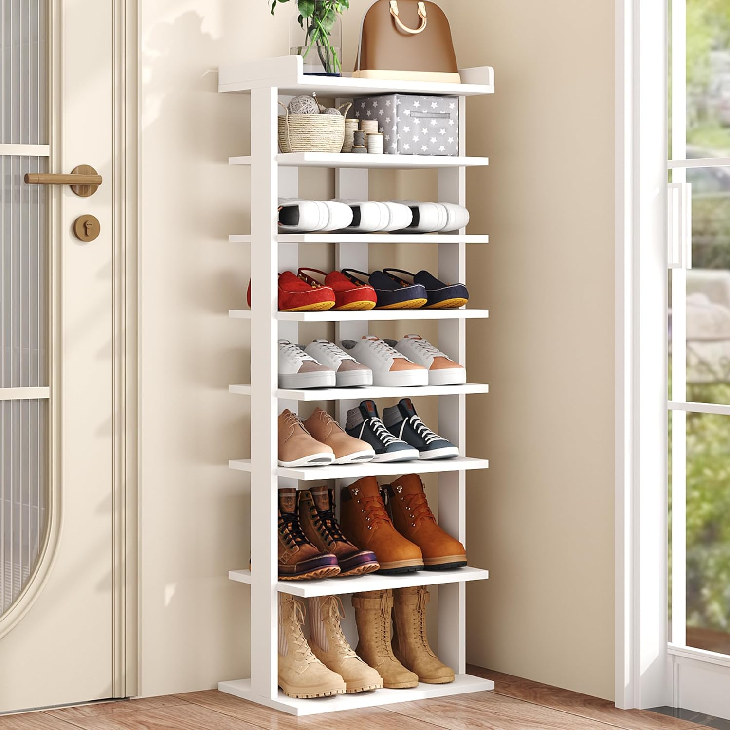 7-Tier Wood Shoe Rack for Entryway and Narrow Spaces