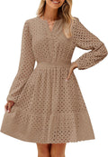 ZESICA Women's Long Sleeve Eyelet Mini Dress - Flattering Fall Swing