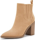 Womens Leather Ankle Boots Pointed Toe Chunky Mid Heel - Casual